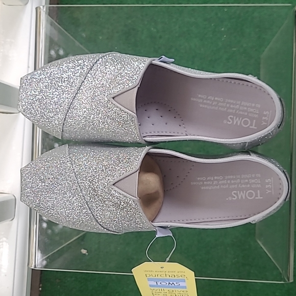 Tom's Youth Classic Silver Glimmer Glitter Espadrille - Picture 3 of 7